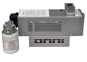 Omni waste (used) oil burner: Omni waste (used) oil burner: remote variably controlled fuel (oil) pump (side view).